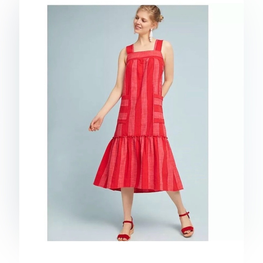 Anthropologie Maeve Tonal Striped Sleeveless Midi Dress Xs